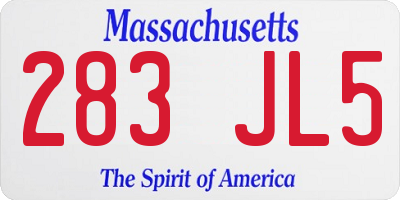 MA license plate 283JL5