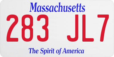 MA license plate 283JL7