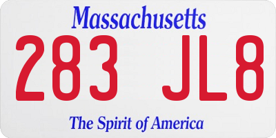 MA license plate 283JL8
