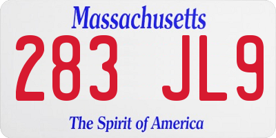 MA license plate 283JL9