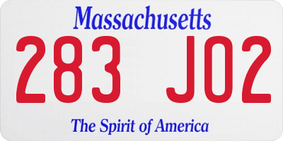MA license plate 283JO2