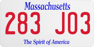 MA license plate 283JO3