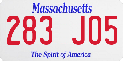 MA license plate 283JO5