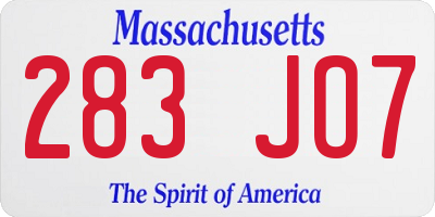 MA license plate 283JO7