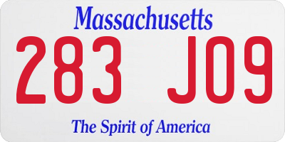 MA license plate 283JO9