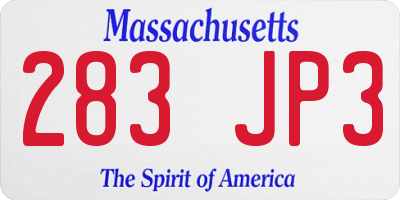 MA license plate 283JP3