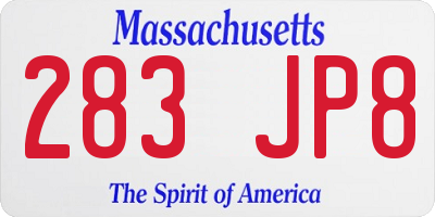 MA license plate 283JP8