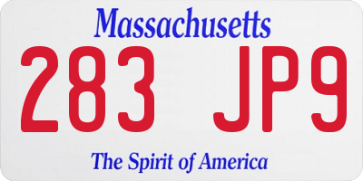 MA license plate 283JP9