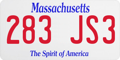 MA license plate 283JS3
