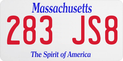 MA license plate 283JS8