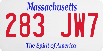 MA license plate 283JW7