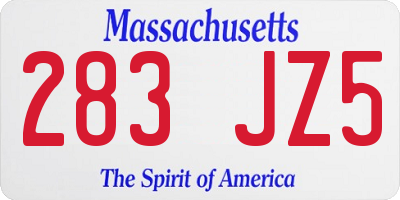 MA license plate 283JZ5
