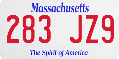 MA license plate 283JZ9