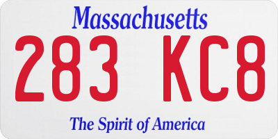 MA license plate 283KC8