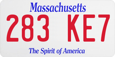 MA license plate 283KE7