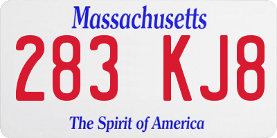 MA license plate 283KJ8