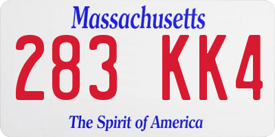 MA license plate 283KK4