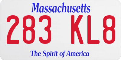 MA license plate 283KL8