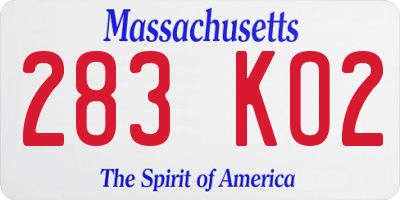 MA license plate 283KO2