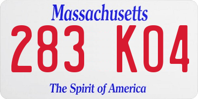 MA license plate 283KO4