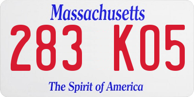 MA license plate 283KO5