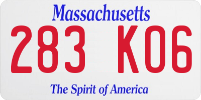 MA license plate 283KO6