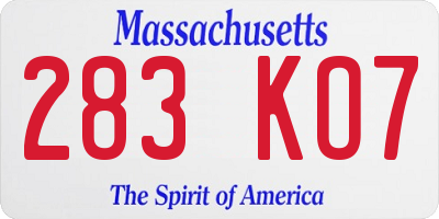 MA license plate 283KO7