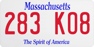 MA license plate 283KO8