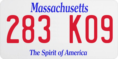 MA license plate 283KO9