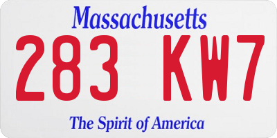 MA license plate 283KW7