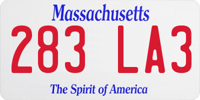 MA license plate 283LA3