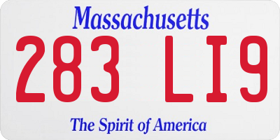 MA license plate 283LI9