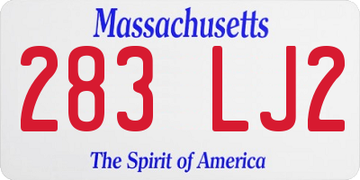 MA license plate 283LJ2