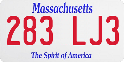 MA license plate 283LJ3