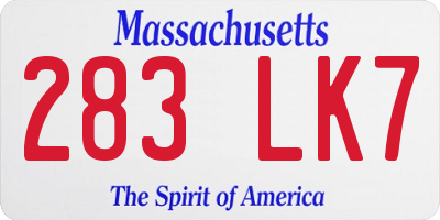 MA license plate 283LK7