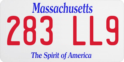 MA license plate 283LL9