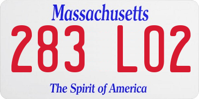 MA license plate 283LO2