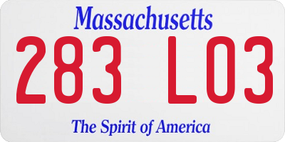 MA license plate 283LO3