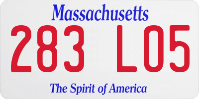 MA license plate 283LO5