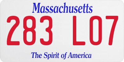 MA license plate 283LO7