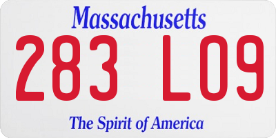 MA license plate 283LO9