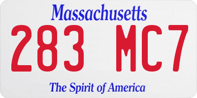 MA license plate 283MC7