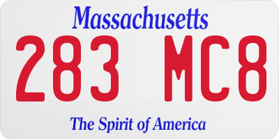 MA license plate 283MC8