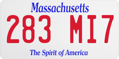 MA license plate 283MI7