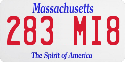 MA license plate 283MI8