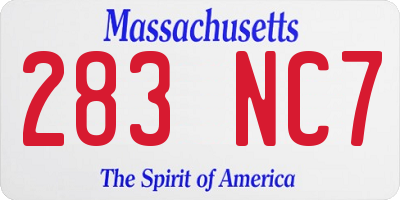 MA license plate 283NC7