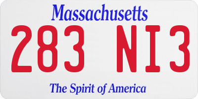 MA license plate 283NI3