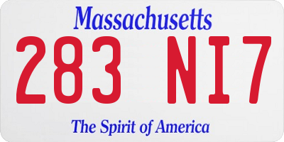 MA license plate 283NI7
