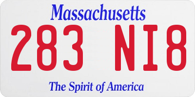 MA license plate 283NI8