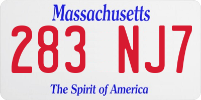 MA license plate 283NJ7
